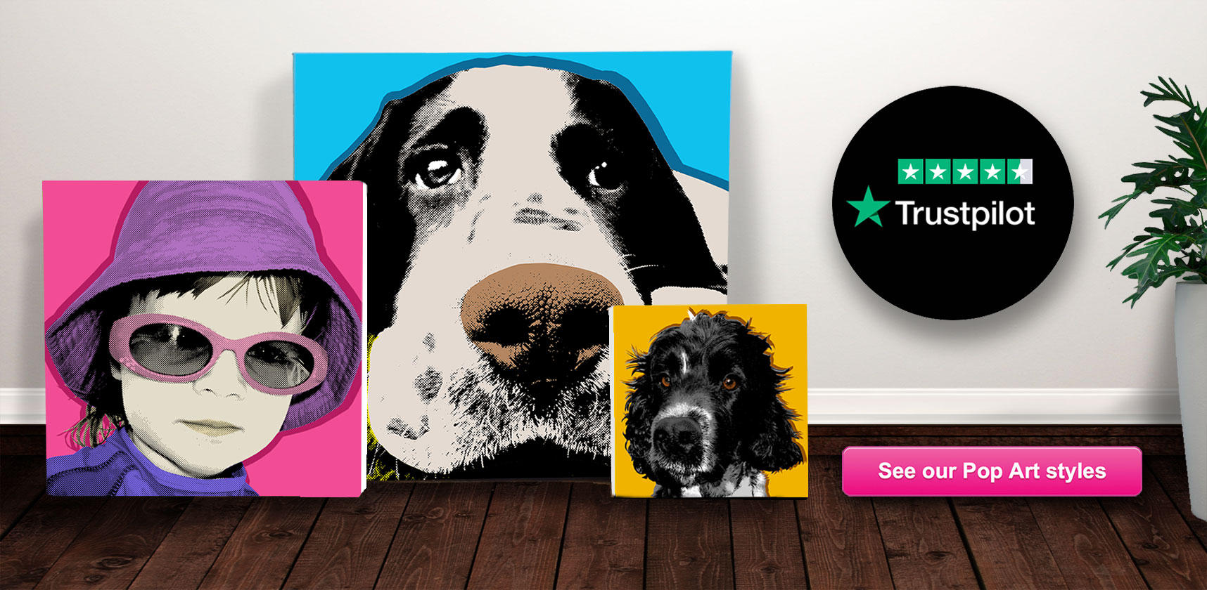 Personalised pop art canvases - a few of our pop art canvases including dogs and pets